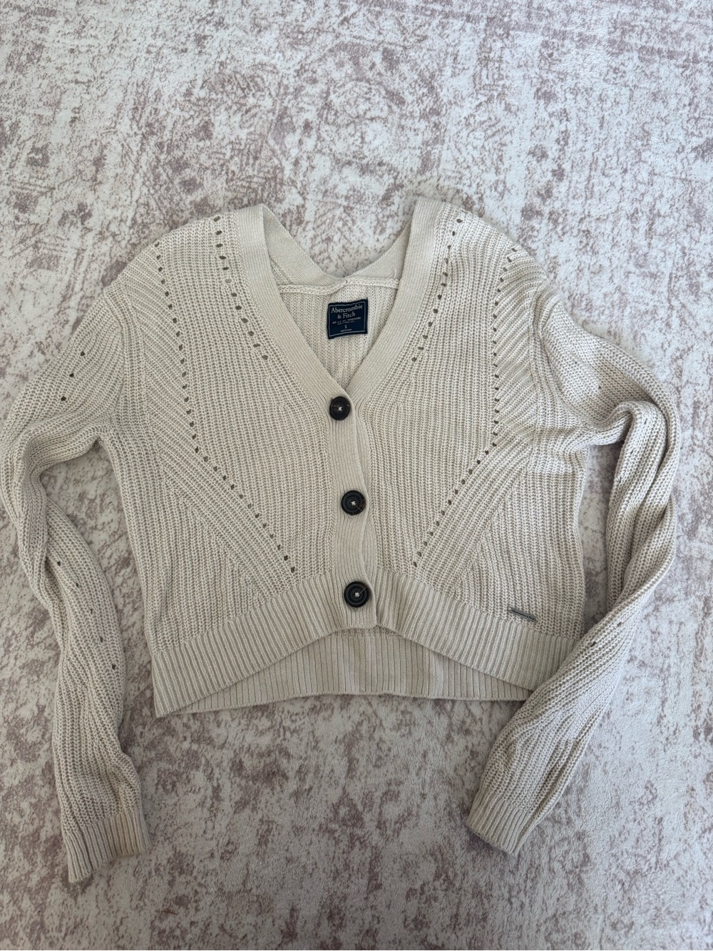 Abercrombie & Fitch Cream V-Neck Button Cardigan Sweater